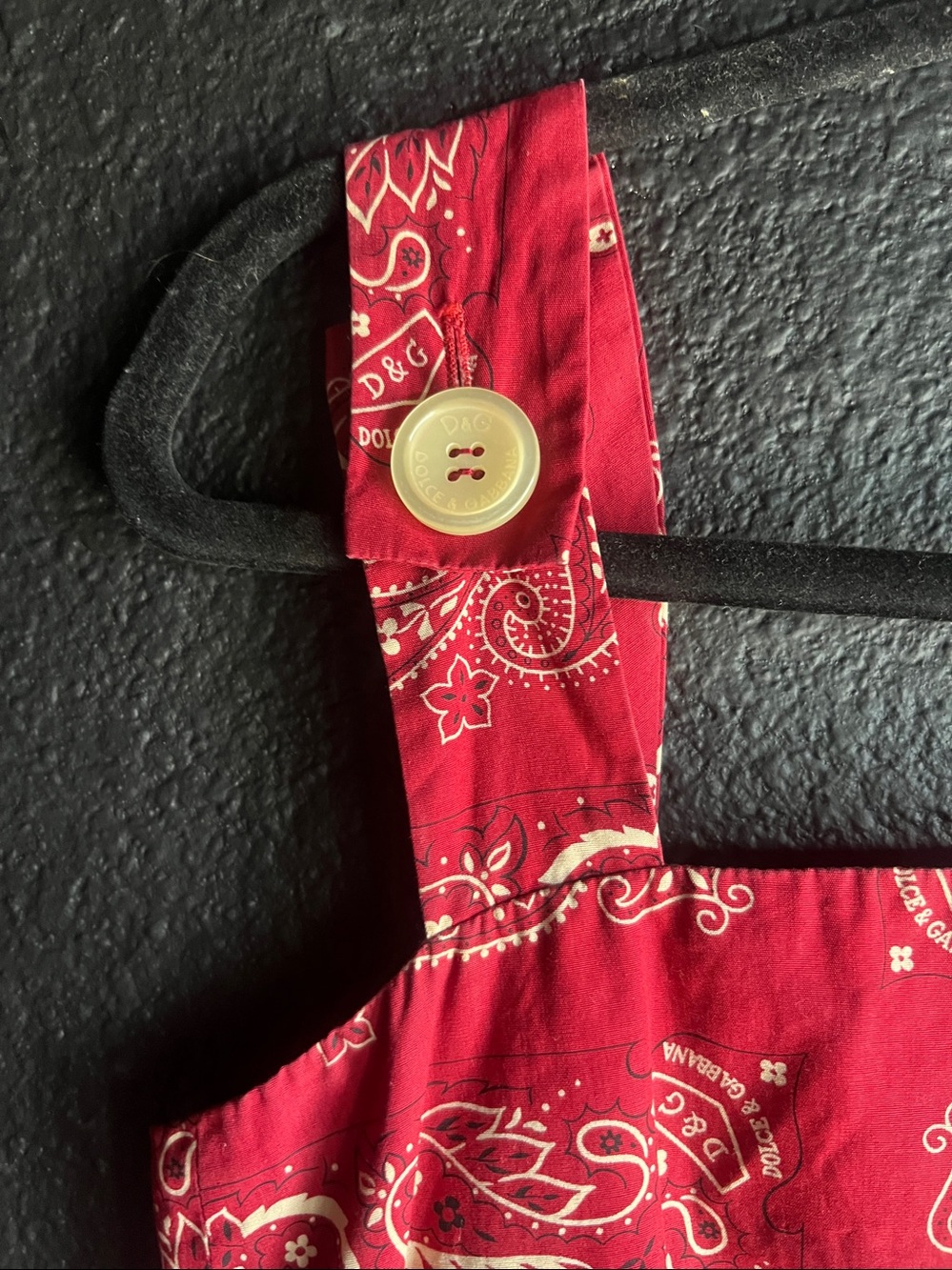 Dolce & Gabbana Vintage 90’s Red Bandana-Print Mini Dress with Button Straps - Picture 8 of 8
